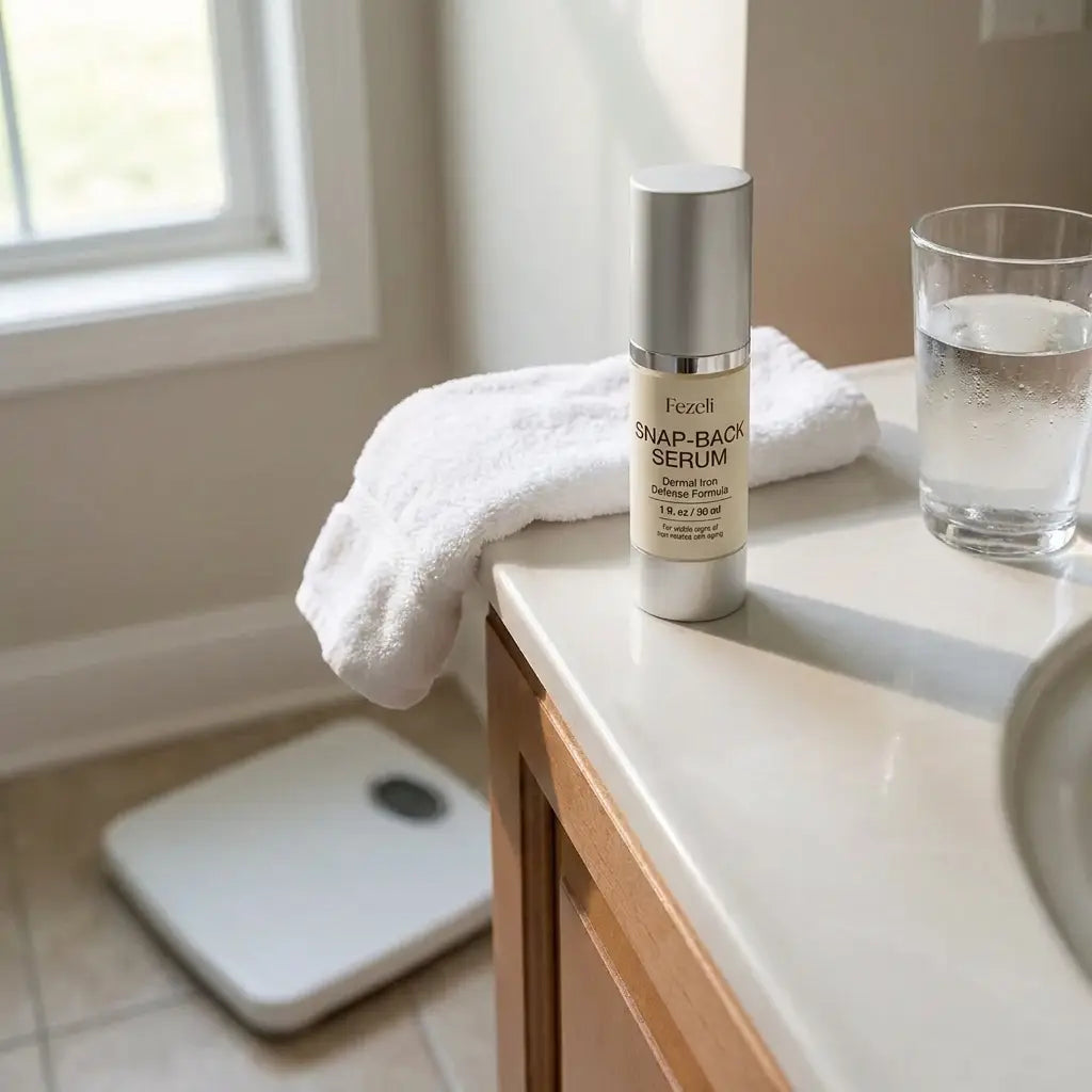 The serum on the bathroom counter