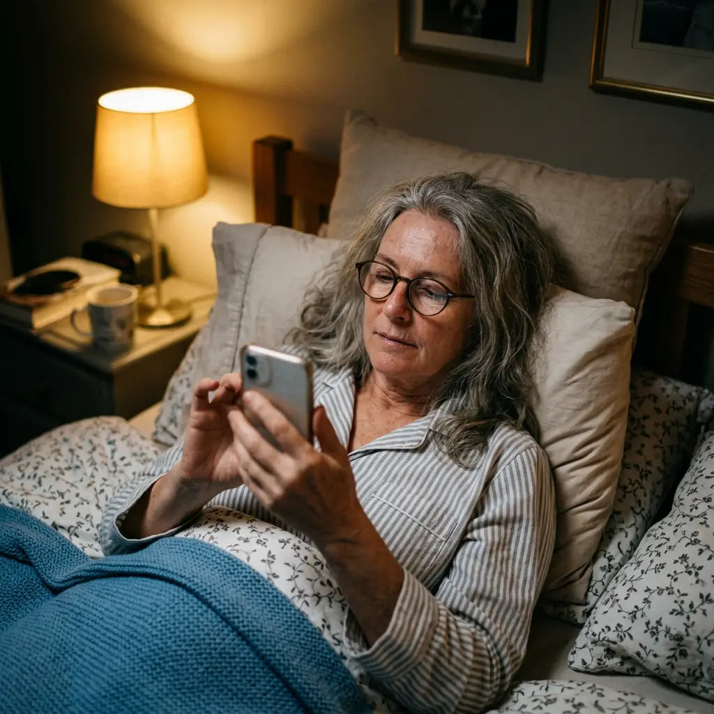 Reading the research on her phone at night