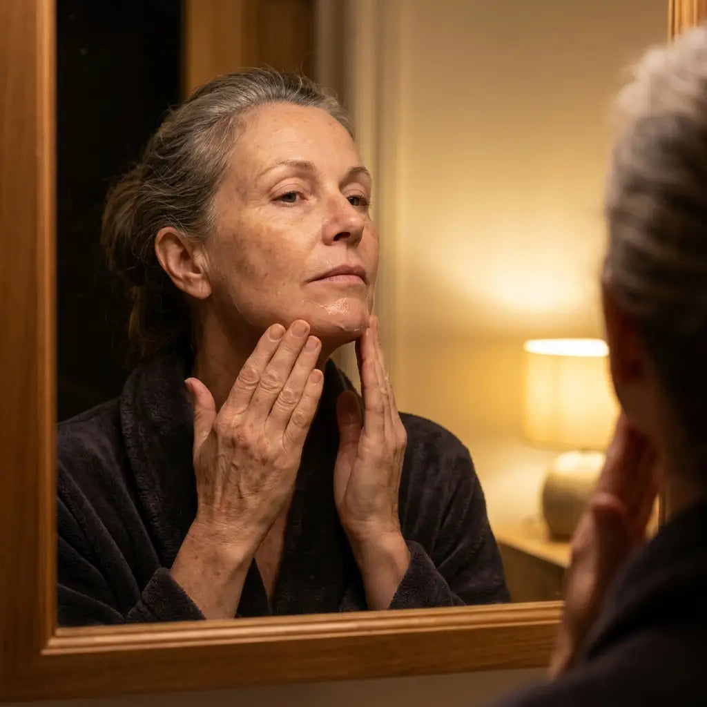 The serum applied along the jawline and neck