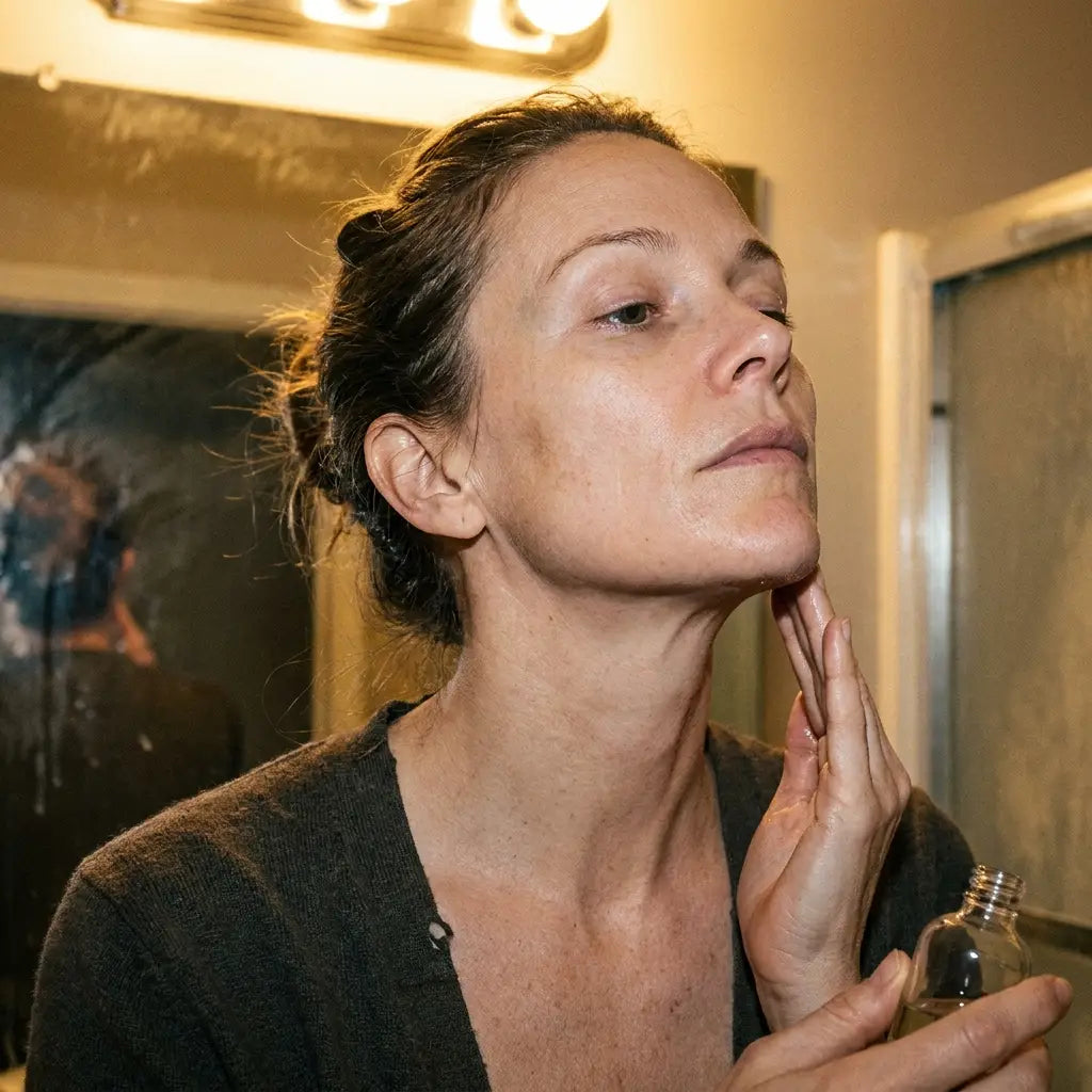 Applying the serum along the jawline at night