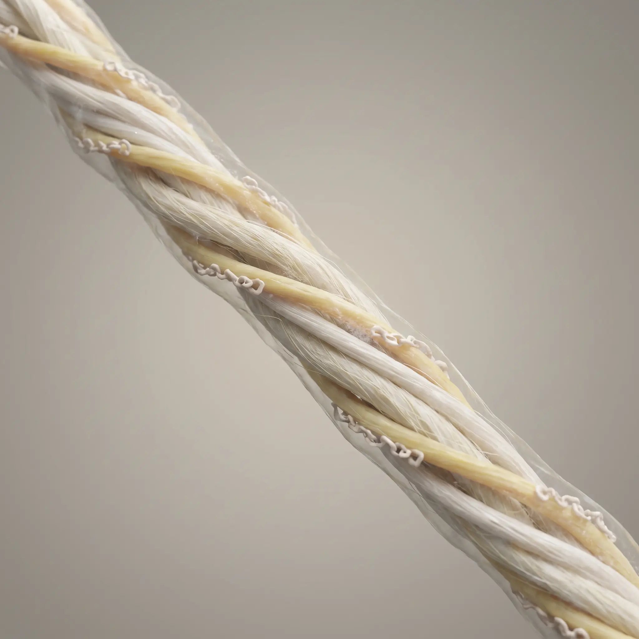 A collagen and elastin fibre bundle held taut, with peptides binding along it