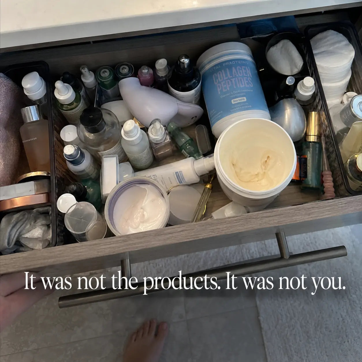 A drawer full of skincare products — it was not the products, it was not you
